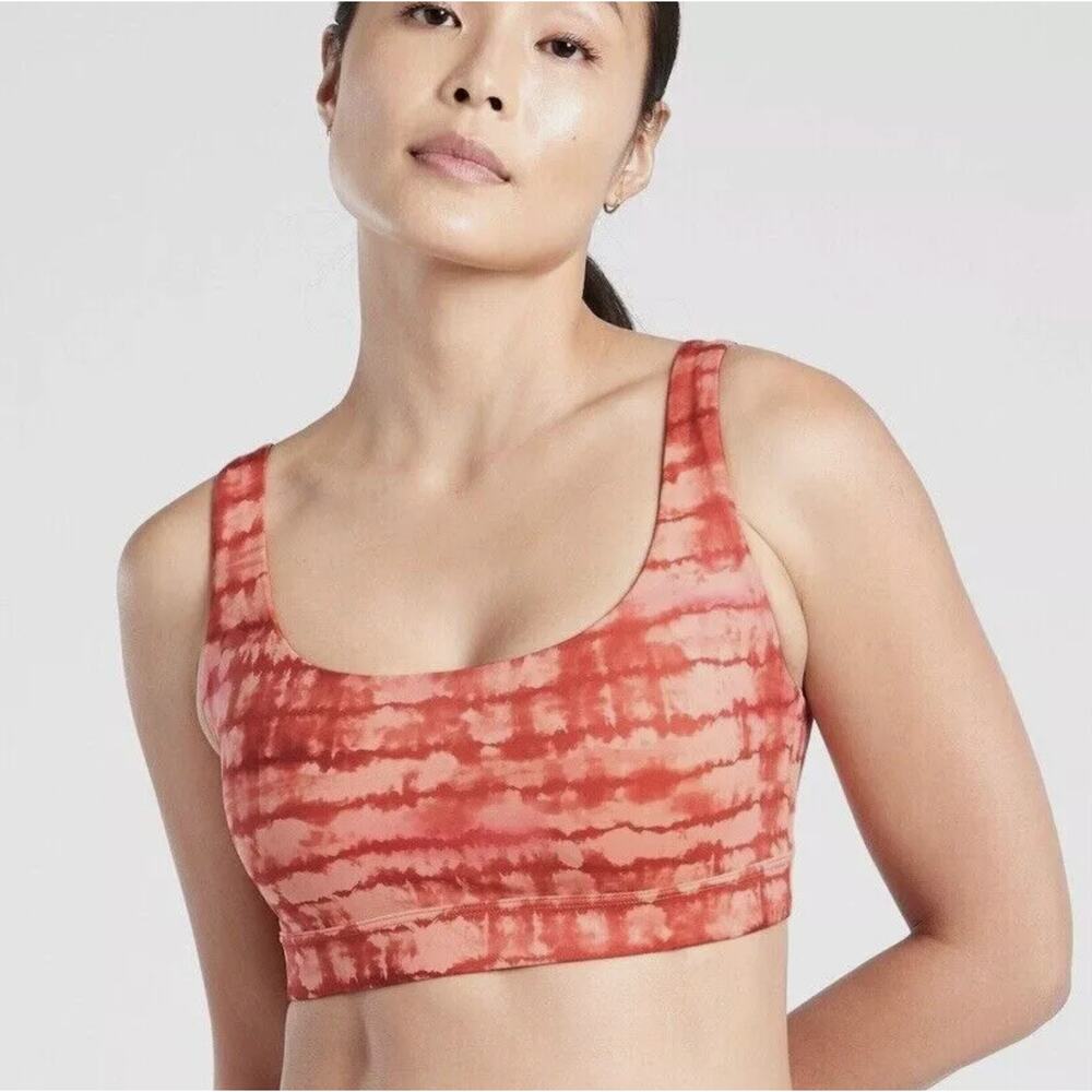 NWT Athleta Exhale Sports Bra S Tahiti Island‎ Coral Strappy Tie Dye Wireless 3X